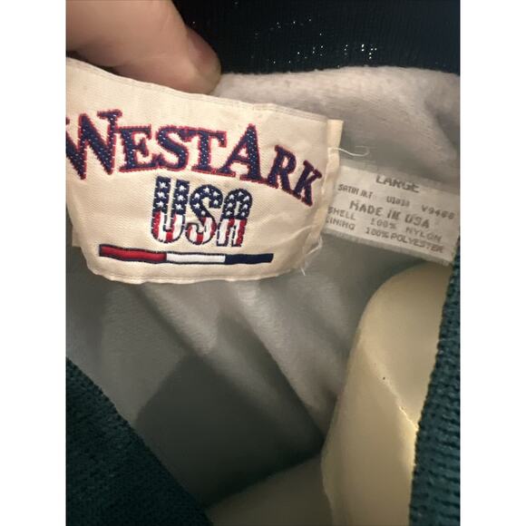 Vintage West Ark Mens Green Bomber jacket Print Wonderland Camp Jacket Sz Large - Picture 6 of 7